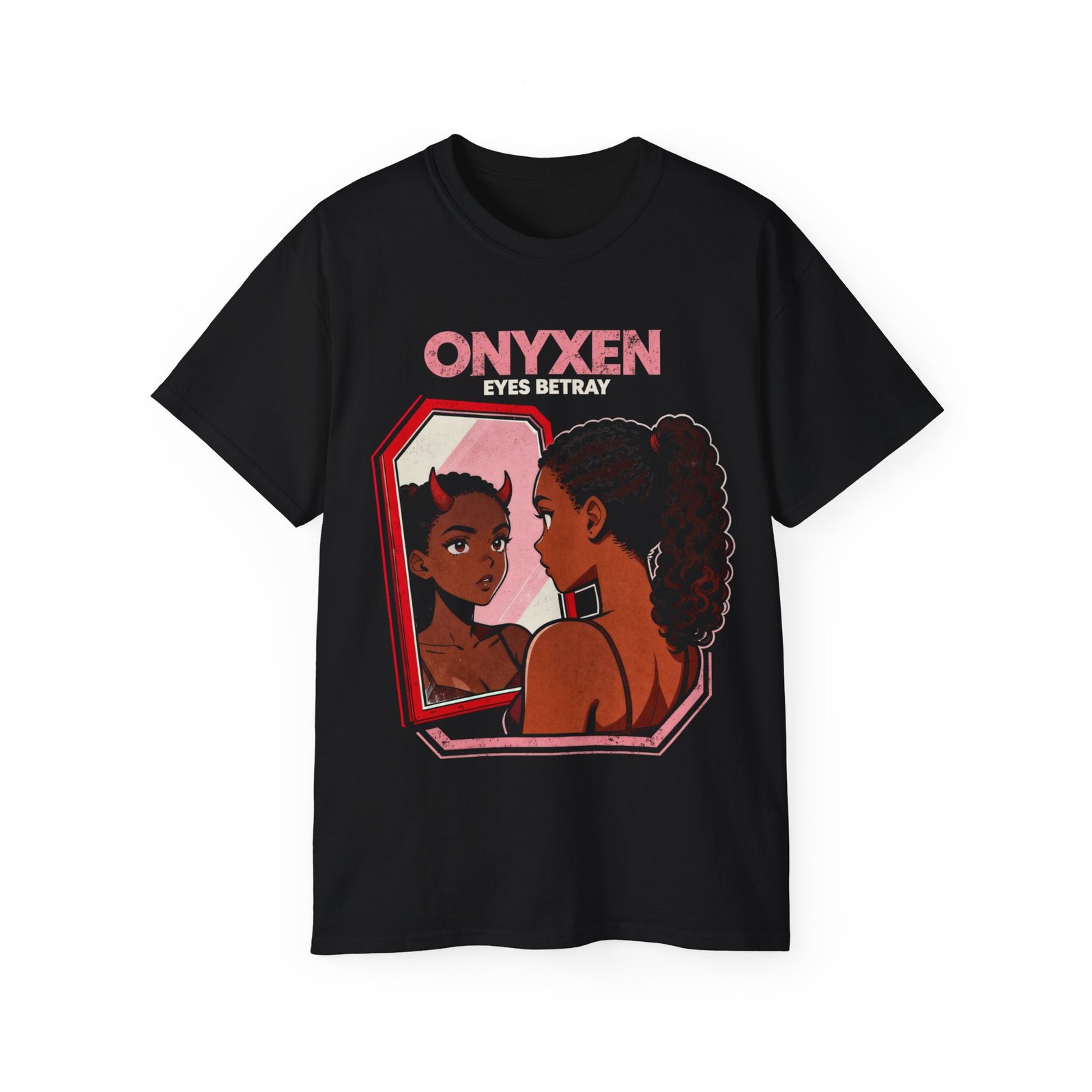Black Anime Girl Mirror Tee - Eyes Betray Design