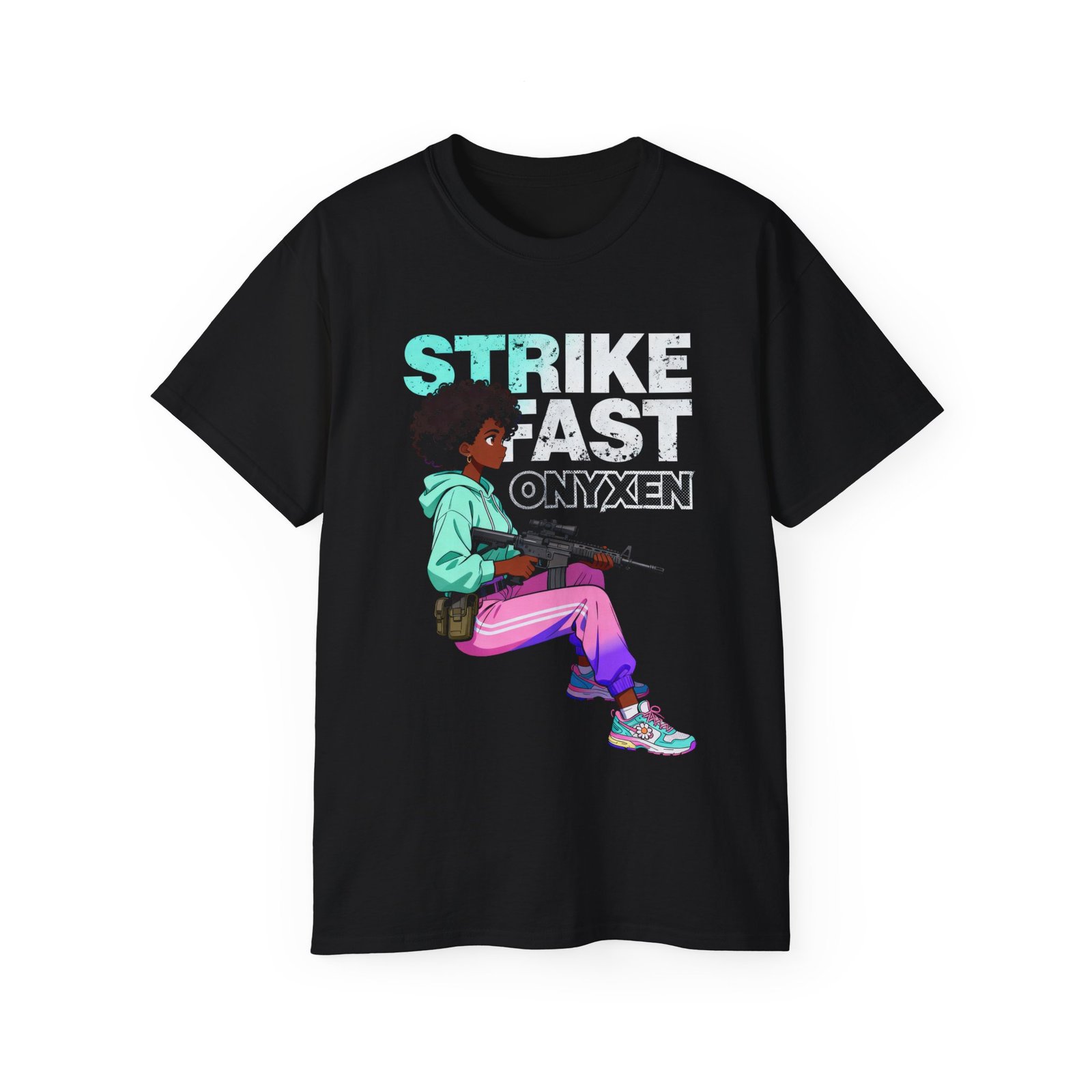 Black Anime Girl Streetwear Tee - Strike Fast ONYXEN